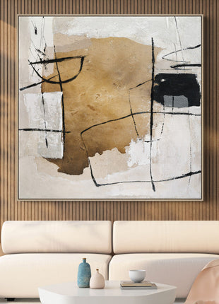 Ölgemälde «Gold mit Linien» 150 × 150 cm mit Rahmen, handgemalt