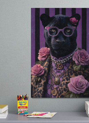 Glasbild «Lila Panther mit Brille» 80 × 120 cm – Ansicht 2