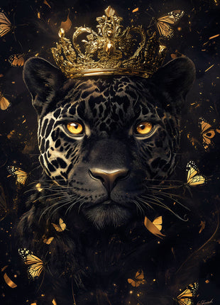 Glasbild «Schwarzer Panther mit Krone» 80 × 120 cm