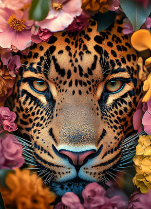 Glasbild «Panther in Blumenmeer» 160 × 110 cm