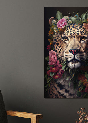 Glasbild «Panther mit Blumen» 80 × 120 cm – Ansicht 2