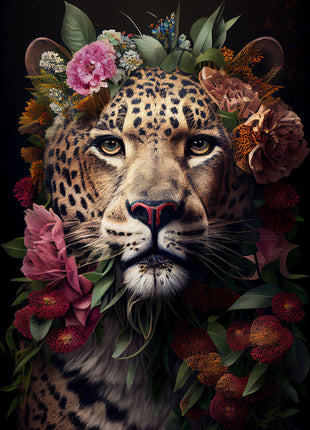 Glasbild «Panther mit Blumen» 80 × 120 cm
