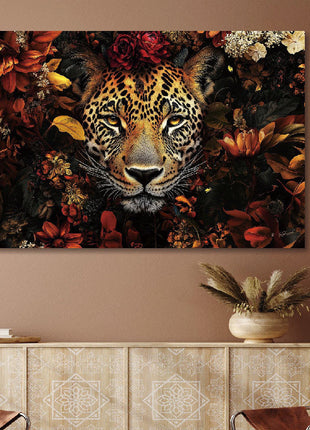Glasbild «Panther in rotem Blumenmeer» 120 × 80 cm – Ansicht 2