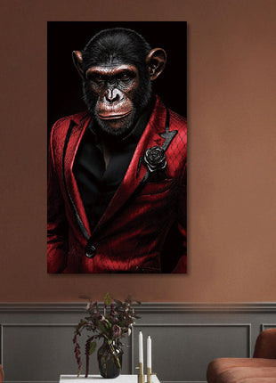 Glasbild «Affe im roten Anzug» 55 × 100 cm – Ansicht 2