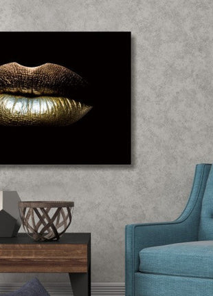 Glasbild «Goldene Lippen» 120 × 80 cm (Art. GLAS080120-328) – Ansicht 2