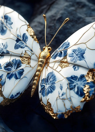 Glasbild «Schmetterling blau/weiss» 160 × 110 cm