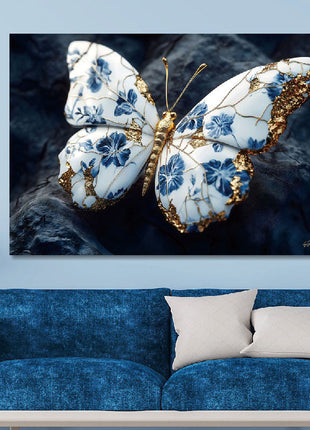 Glasbild «Schmetterling blau/weiss» 160 × 110 cm – Ansicht 2